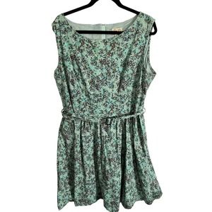 Lindy Bop Floral Mini Dress - Green and Brown